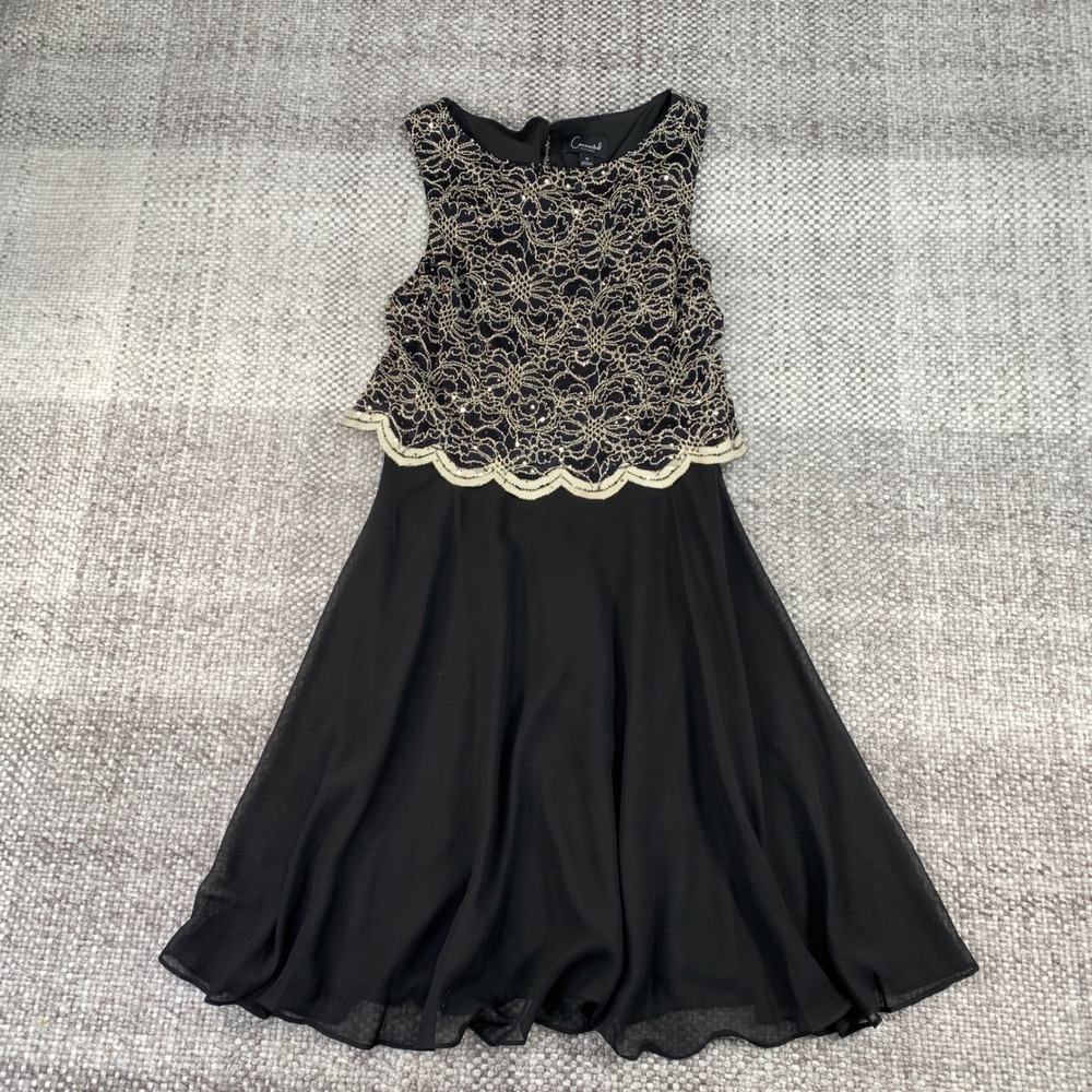 Connected Apparel Cocktail Dress Womens 10 Black Gold Sequin Lace TAZ40421M